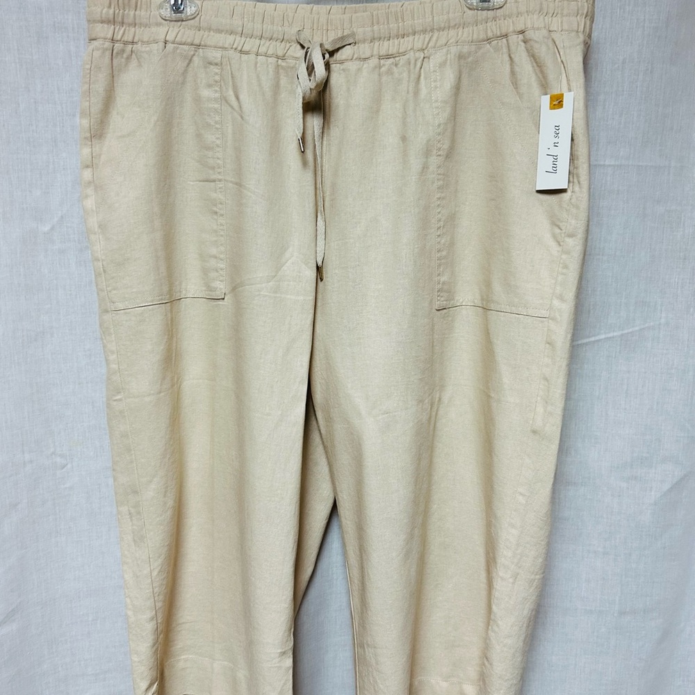 Land n Sea women pants capris size 2X natural color washable linen blend nwt - Picture 2 of 10